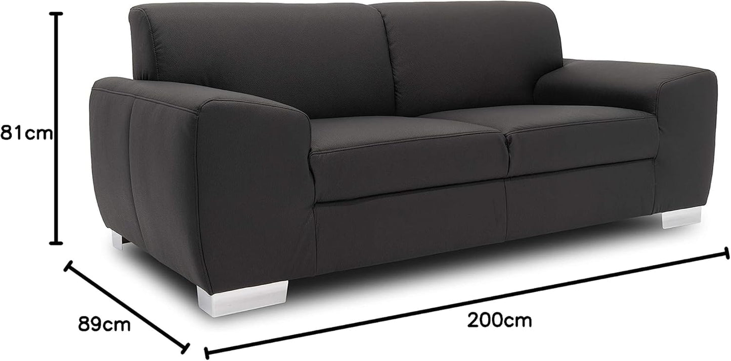 Domo Collection Ricardo Sofa, 3-Seater Couch, Set in Faux Leather, Black, 220 x 89 x 81 cm