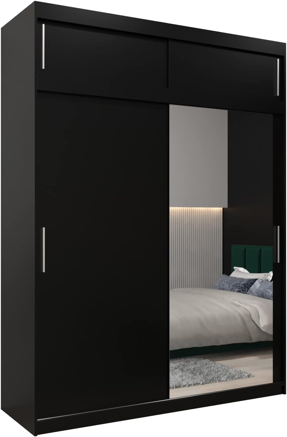 MEBLE KRYSPOL Kleiderschrank mit Spiegel Tokyo 2 - Garderobenschrank - Schrank Schlafzimmer - Mehrzweckschrank DREI Schiebetüren - Regalen - Flur Möbel - Kleiderstange Schrank - Allzweckschrank