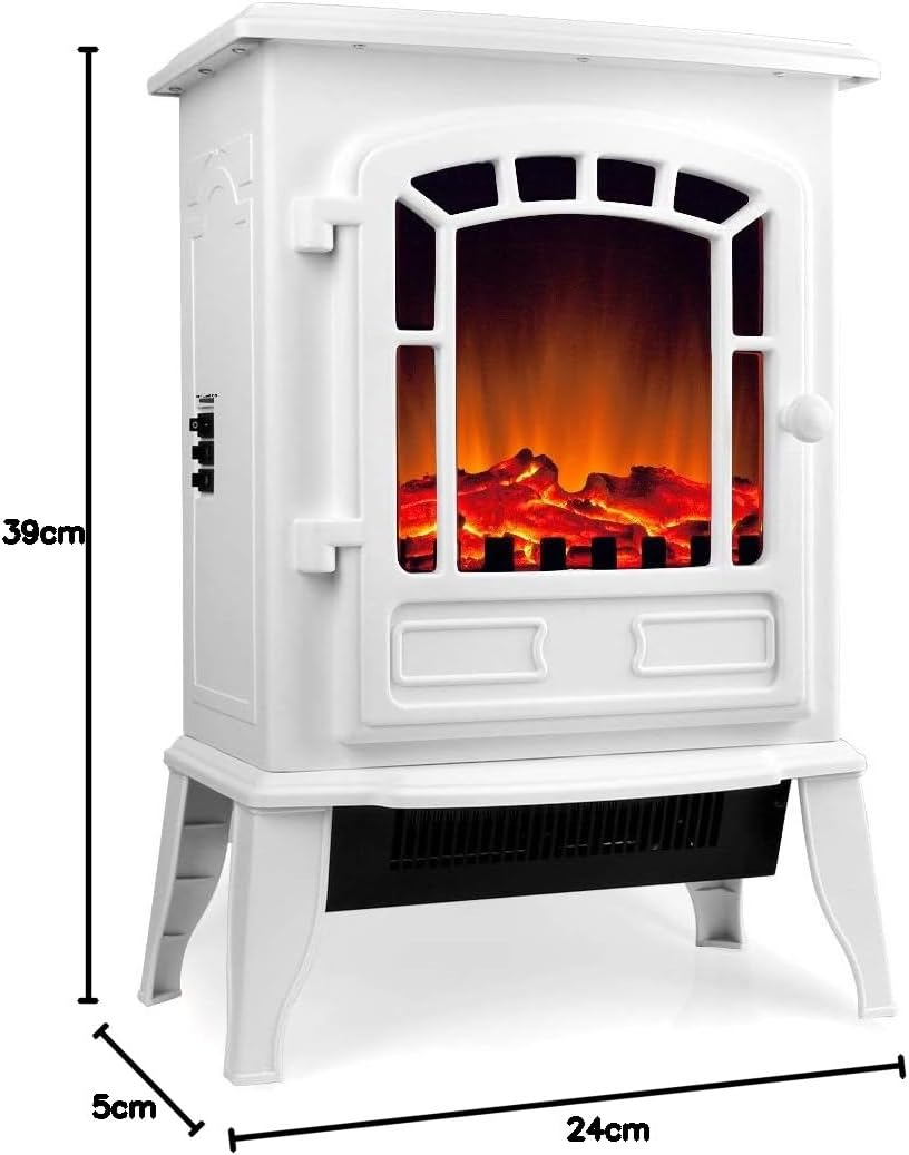 Deuba® Elektrokamin Kaminfeuer 2000W 2 Heizstufen Elektroheizung elektrischer Heizlüfter Elektroofen Elektrokamin mit LED Flammen Dekokamin weiß