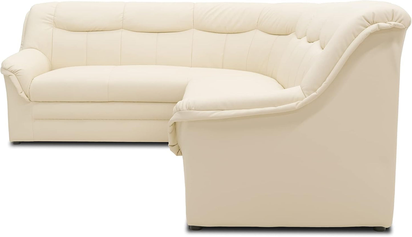 DOMO. collection Berlin Corner Sofa, Timeless Leather Corner Sofa with High-Quality Spring Core Padding, L-shaped Faux Leather, Couch 205 x 250 x 89 cm, Black