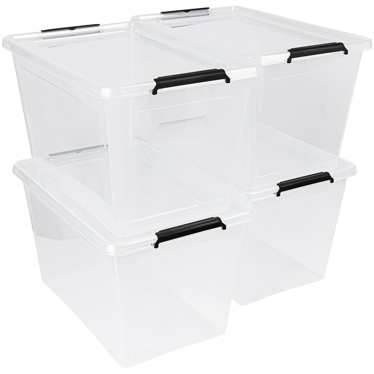 astor24 Storage Box with Lid - Transparent Organiser 40 L - Food Safe - Stackable. Ideal for Office, Children's Room, Clothes Boxes - Kitchen - Workshop