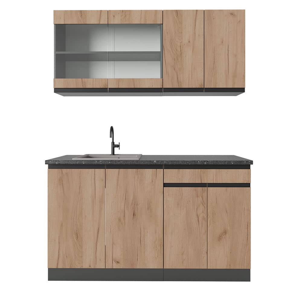 Vicco Single Kitchen R-Line, Goldkraft Oak/Anthracite, 140 cm, AP Anthracite