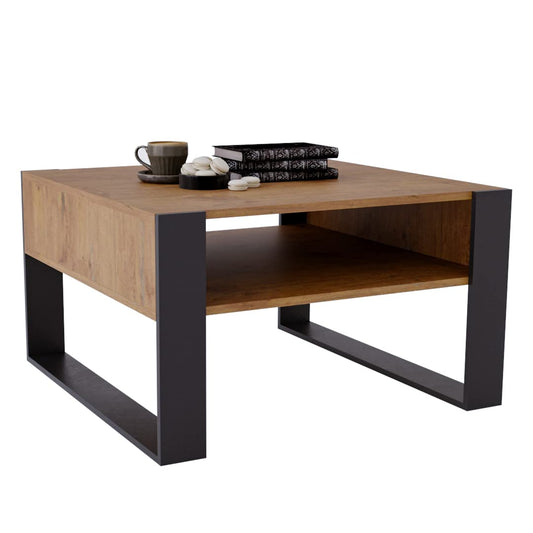 AKKE Karo Couchtisch für Wohnzimmer Beistelltisch Wohnzimmertisch Modern Sofatisch Kaffeetisch Deko Möbel für Wohnzimmer Wohnzimmertische Couchtische Eiche Mit Schwarzen Beinen