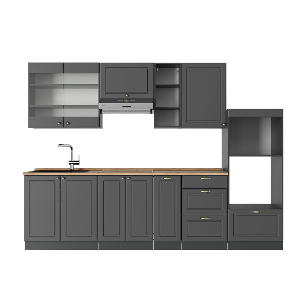 Vicco Kitchen Unit Fame-Line Goldkraft Oak / Anthracite 280 cm without Worktop