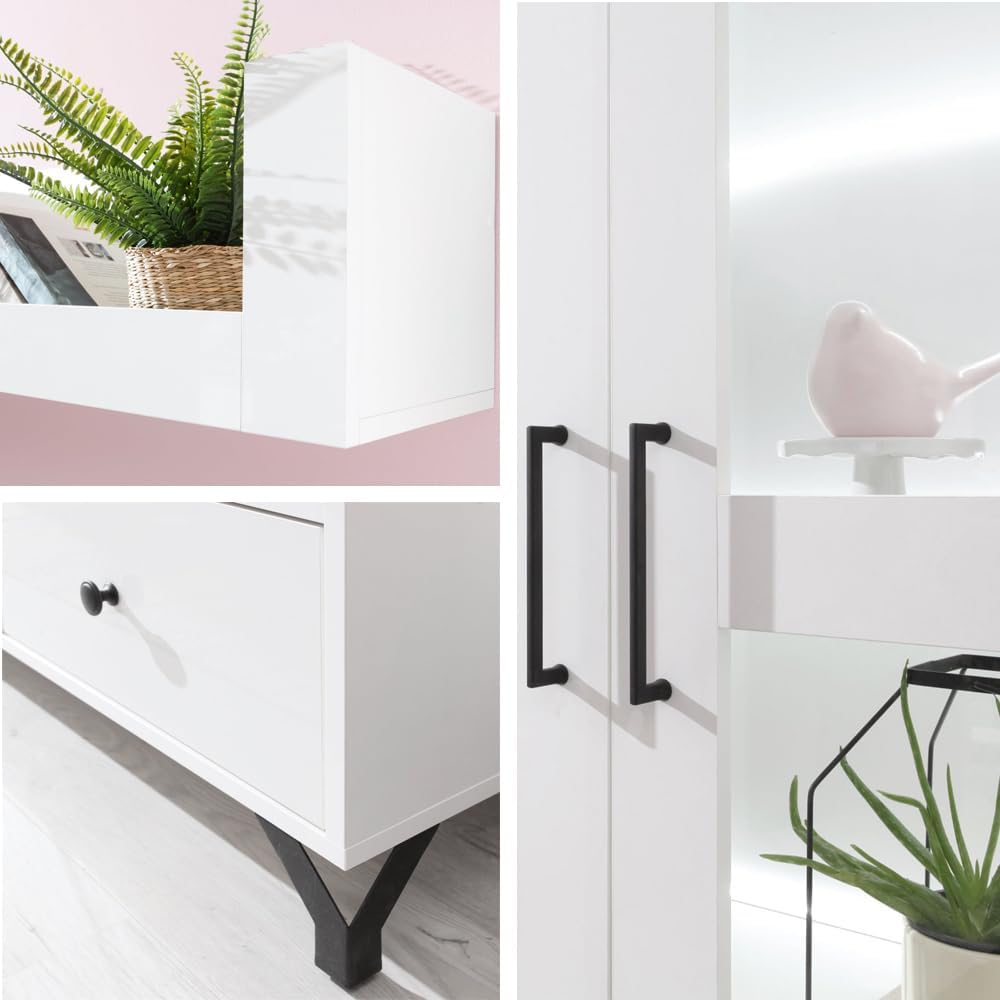 Wall Unit TV Wall Media Wall White Gloss with Lighting Display Cabinet Lowboard Wall Shelf Display Cabinet Coffee Table