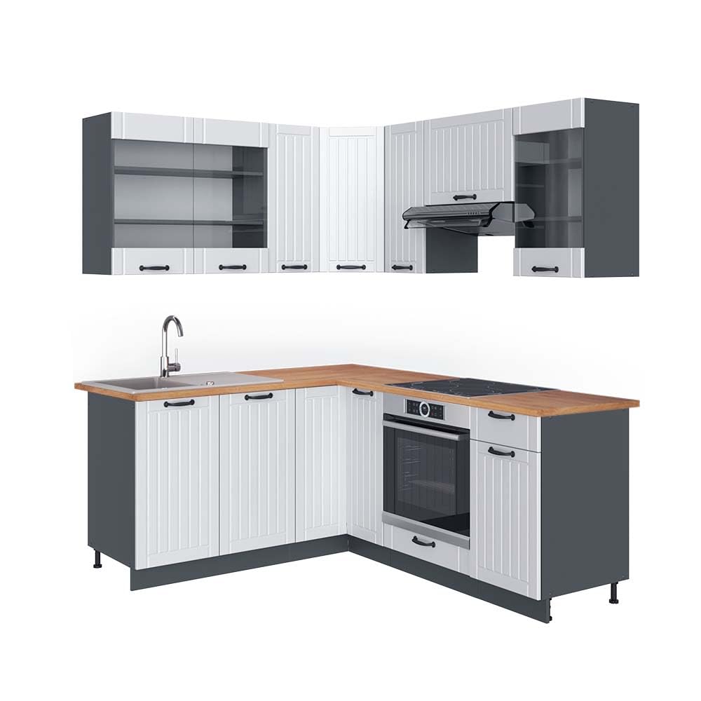 Vicco Fame-Line Corner Kitchen 160 x 190 cm White High Gloss / Anthracite without Worktop