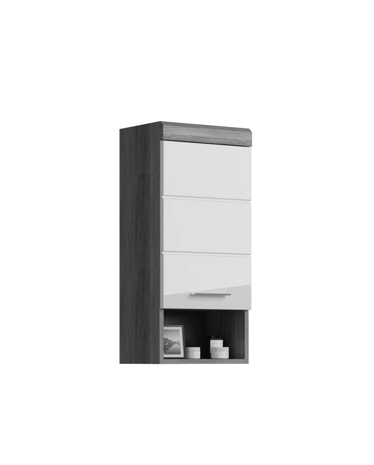 Badezimmer Scout X06B2723 Wall-Mounted Cupboard Wide Cabinet in Front White High Gloss Body Smoke Silver Nb. Approx. 74 x 79 x 24 cm