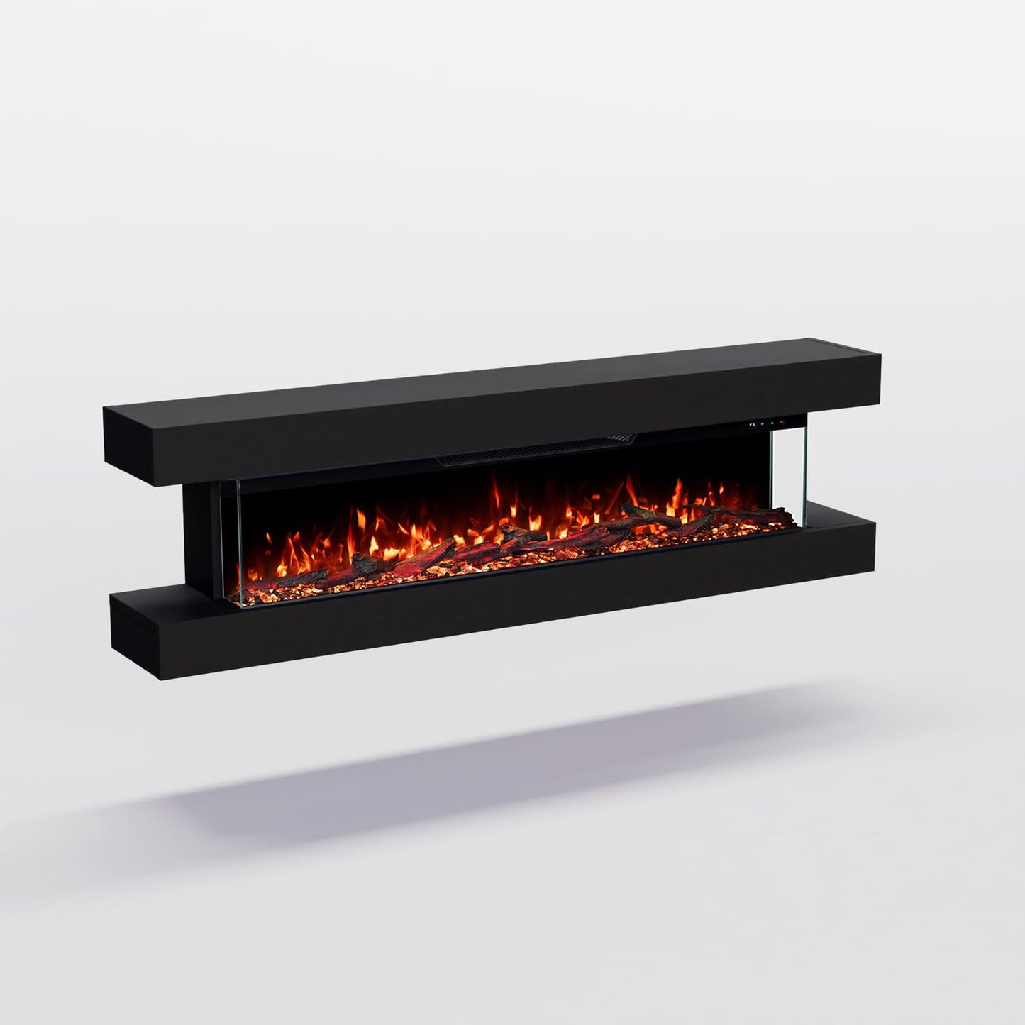 GLOW FIRE Clear Wall Electric Fireplace with Realistic 3D LED Fire - Wall Electric Fireplace with Heater and Fireplace, App Control, Crinkle Effect & Timer, Max. 1800 W, 137 x 39 x 21 cm, White