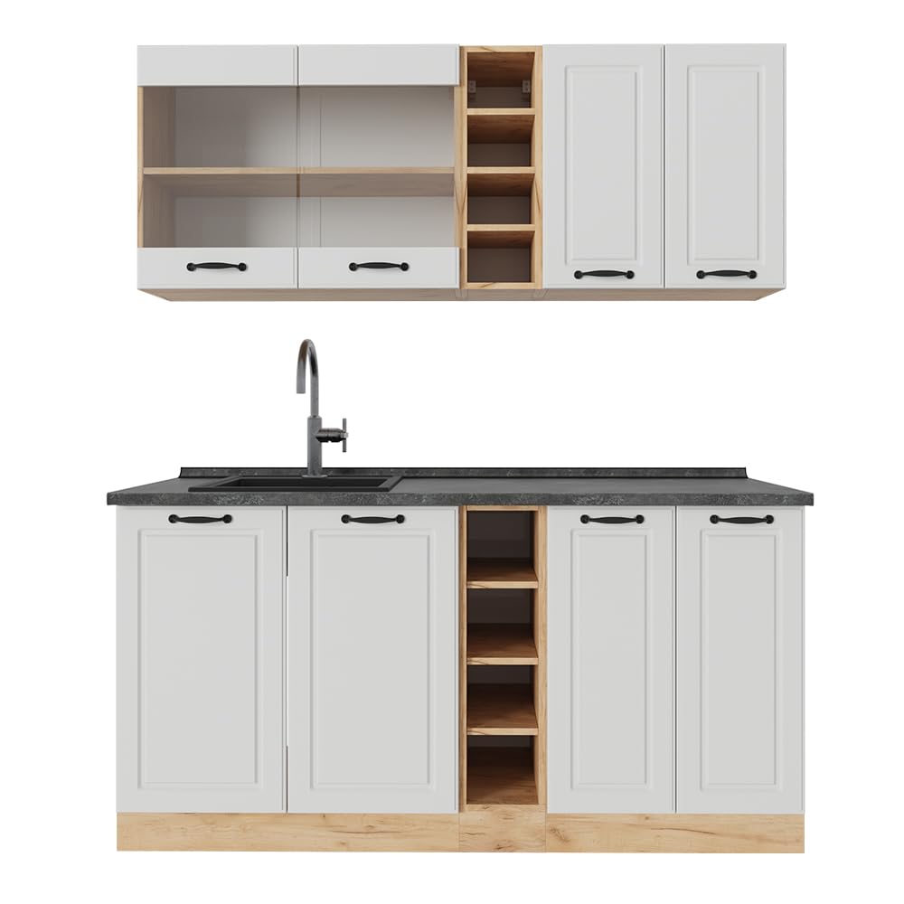 Vicco Single Kitchen R-Line Anthracite High Gloss / Goldkraft Oak 160 cm without Worktop