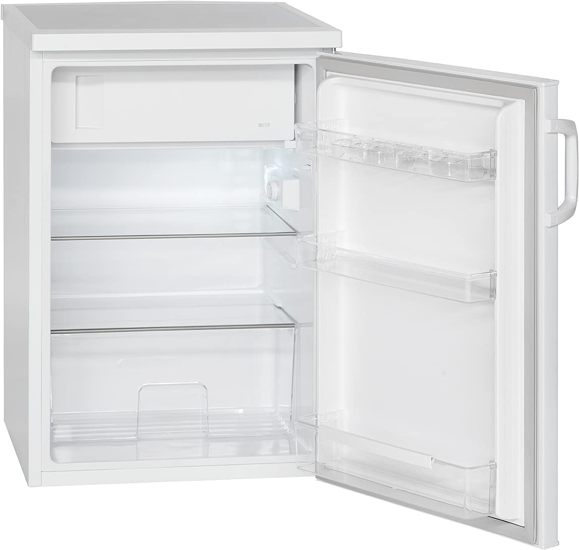 Bomann Kühlschrank mit Gefrierfach | Getränkekühlschrank mit 120L Nutzinhalt und 2 Glasablagen | Türanschlag wechselbar | kleiner Kühlschrank mit stufenloser Temperaturregelung | KS 2194.1 inox