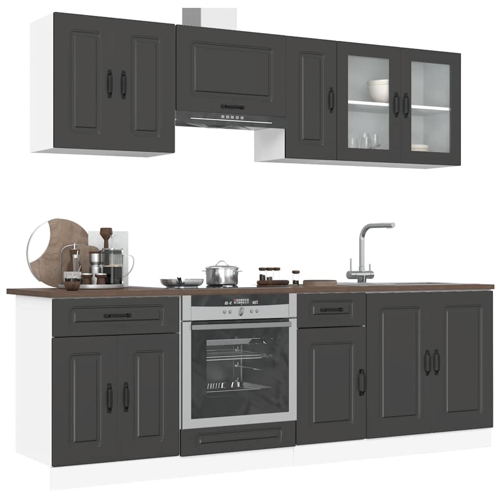 8-Piece Kitchen Cabinet Set, Wood Material, Kitchen Unit, Fitted Kitchen, Cabinet Set, Base Cabinet, Kitchen Cabinet, Wall Cabinet, Black