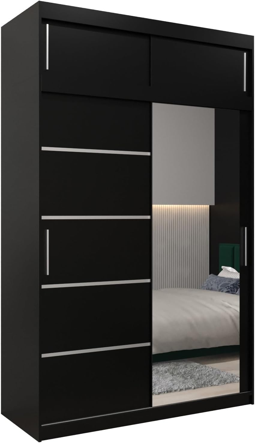 MEBLE KRYSPOL Verona 2, 250 cm Bedroom Wardrobe with Three Sliding Doors, Mirror, Clothes Rail and Shelves, 250 x 200 x 62 cm, Matt Black