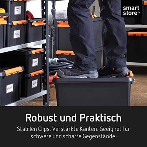 SmartStore Large Storage Boxes with Lids - Set of 4 for Tool Storage - Sturdy 49L Storage Box - Nesting on Top of Each Other - BPA Free - 59 x 39 x 34 cm - Black