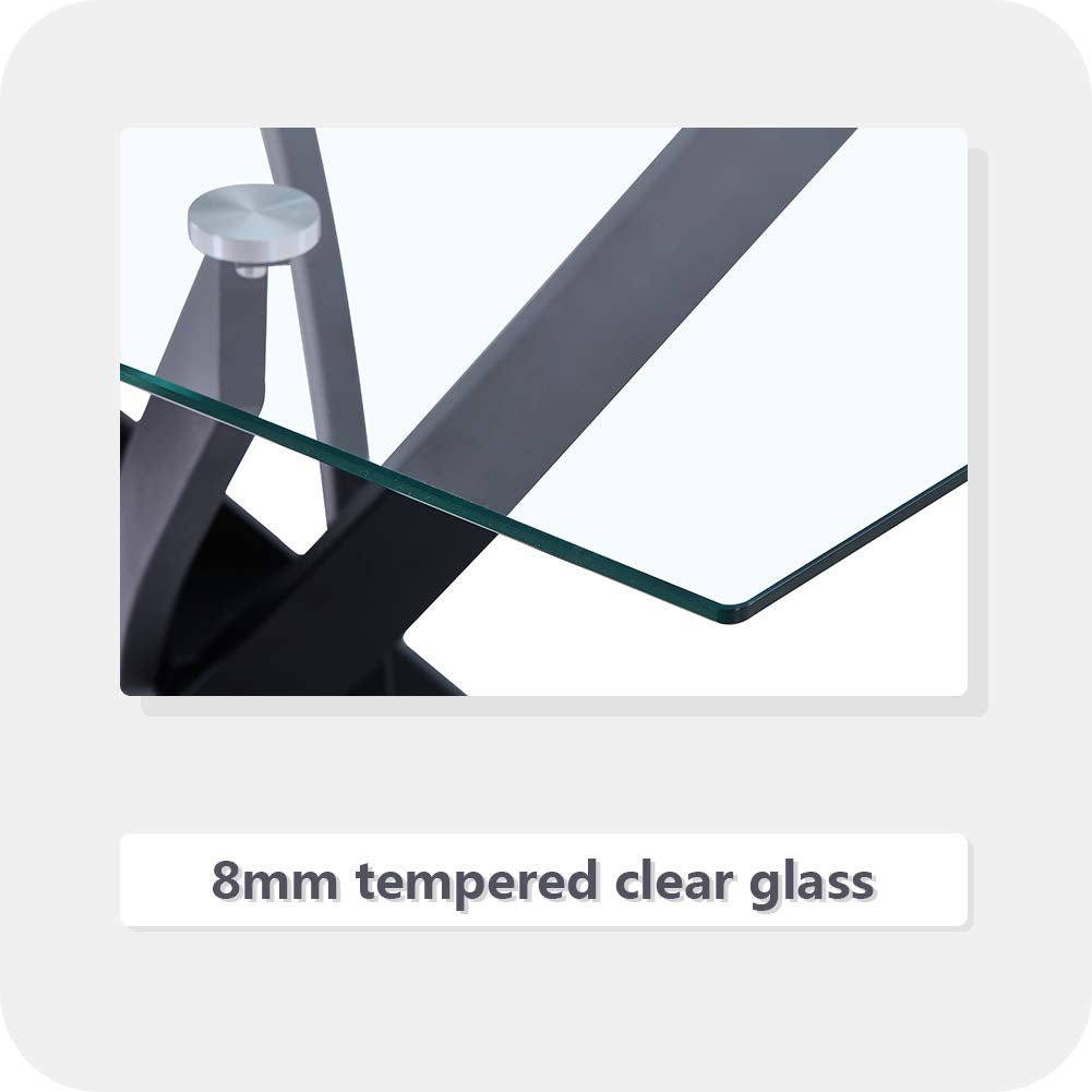 GOLDFAN Glas Esstisch Küchentisch Glastisch Silberne Metalltischbeine Moderner Stil Quadratischen Tisch für Büro Küche 110cm
