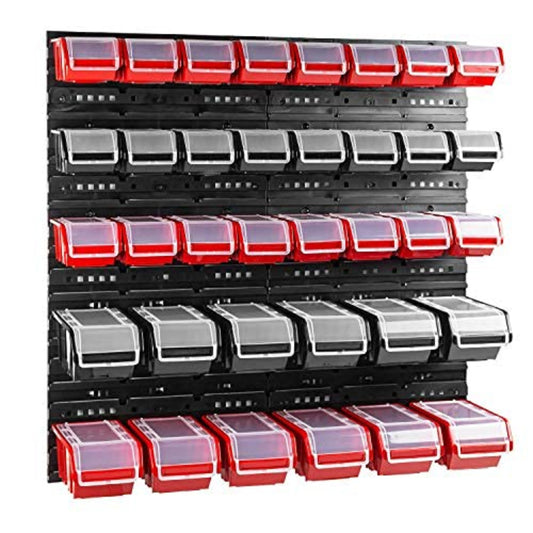 Box with Lid + Wall Shelf, 80 x 80 cm, Stacking Boxes, Storage System, Blue / Black / Red