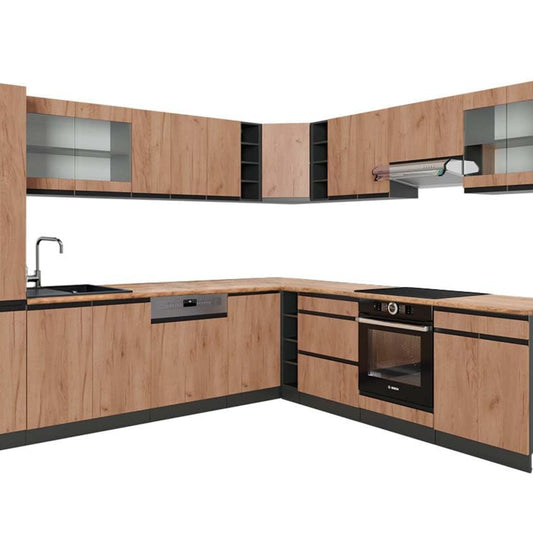 Vicco Eckküche R-Line, Küchenzeile in L-Form, Weiß, 257 x 60 cm J-Shape, ohne Arbeitsplatte