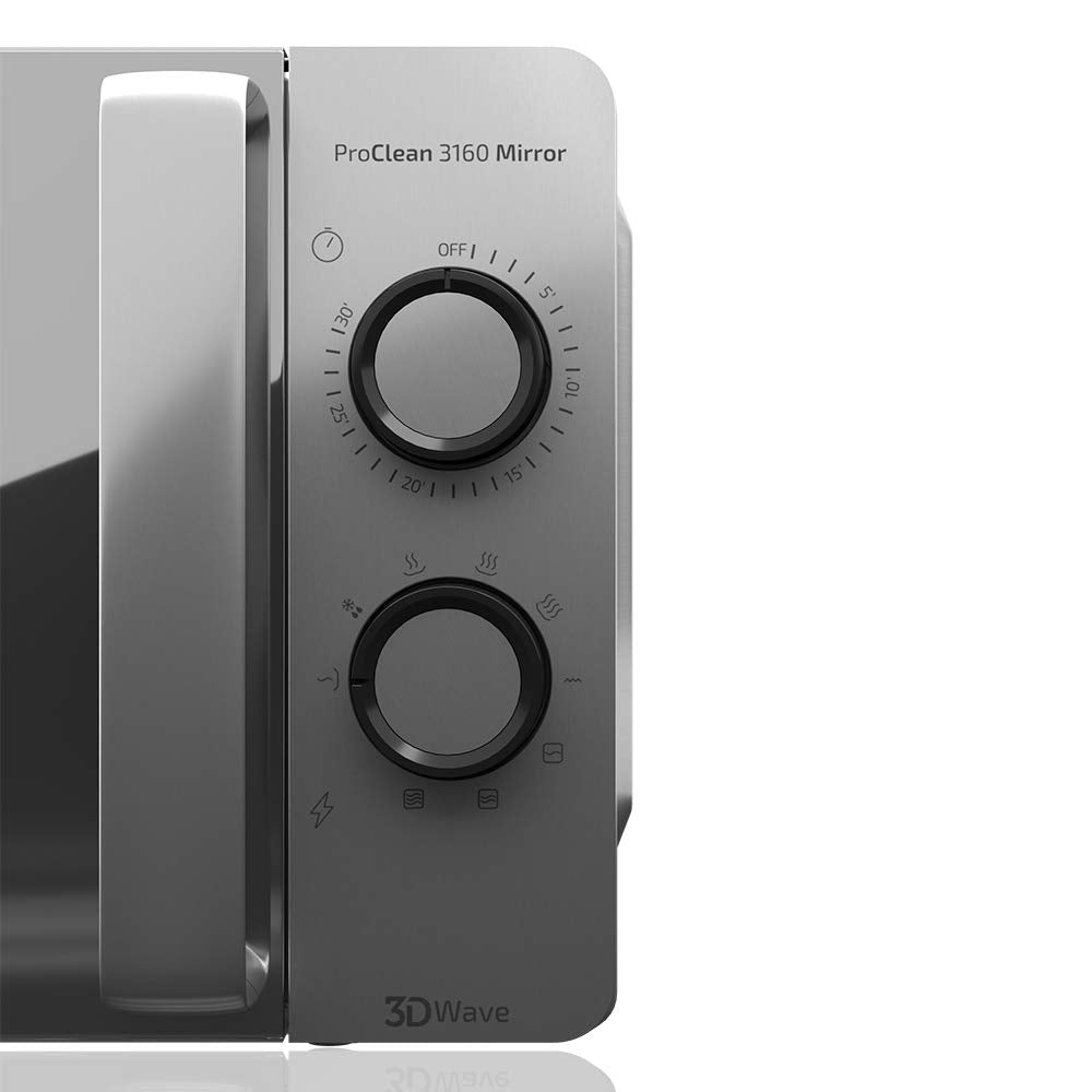 Cecotec Microondas ProClean 3160 Mirror, 20 L, Ready2Clean Coating, 800 W Grill, 9 Levels, 30 min Timer, 3D Wave Technology, Silver, Mirrored Door