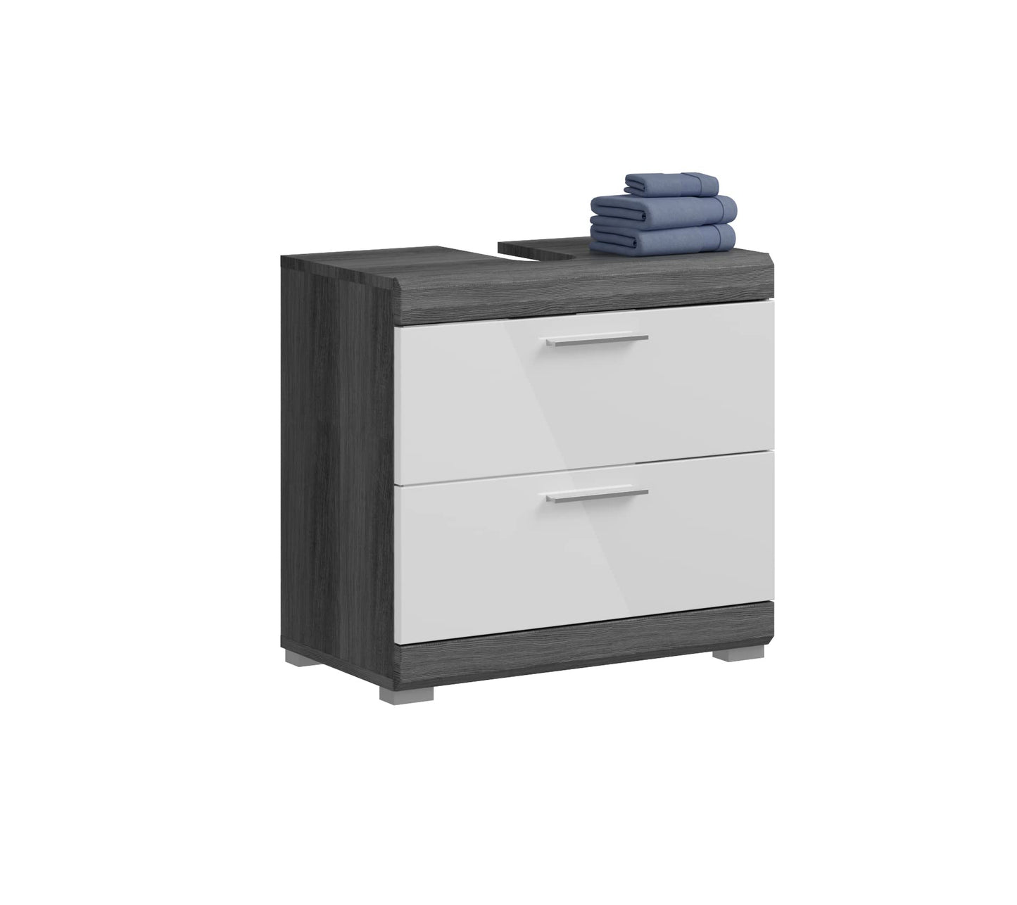 Badezimmer Scout X06B2723 Wall-Mounted Cupboard Wide Cabinet in Front White High Gloss Body Smoke Silver Nb. Approx. 74 x 79 x 24 cm