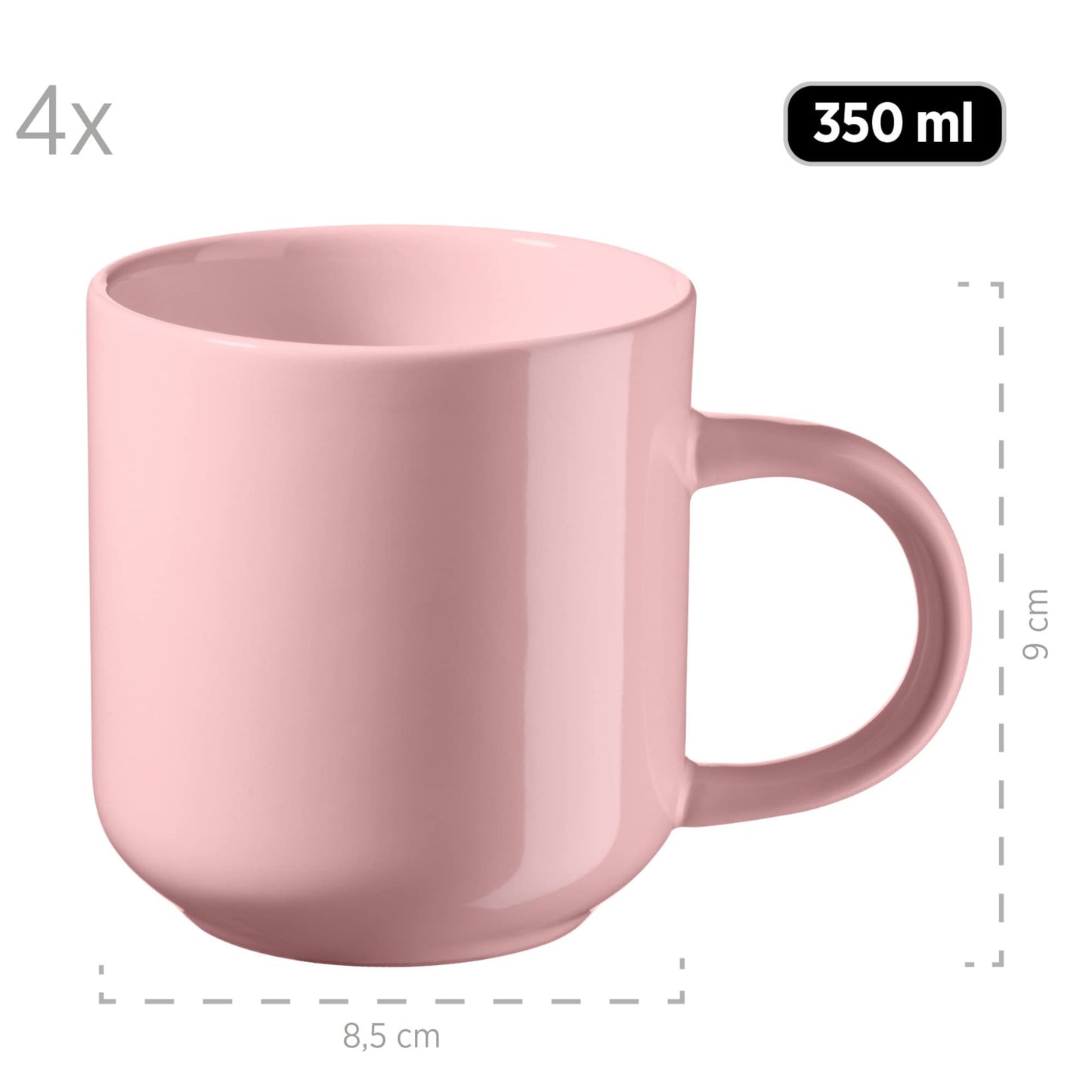 MÄSER 934005 Alenia Series Crockery Set for 4 People in Modern Scandinavian Design, 16-Piece Ceramic Crockery Set in Pink, Stoneware