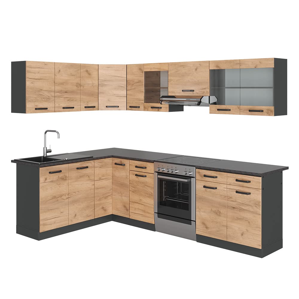 Vicco Rick Corner Kitchen Unit L Shape White High Gloss 267 x 167 cm AP Marble