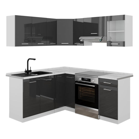 Vicco Rick Corner Kitchen Unit in L-Shaped White / Elegant Grey 187 x 167 cm AP Marble