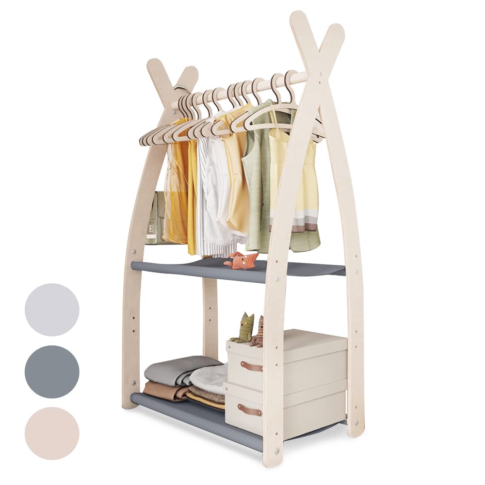 MAMOI® Children's Coat Stand 95 x 106 x 32 cm / 53 x 95 x 32 cm | Children's Wardrobe | Clothes Rail for Children | Wooden Rail | Wardrobe Wood for Children's Room | 100% Eco | Made in EU