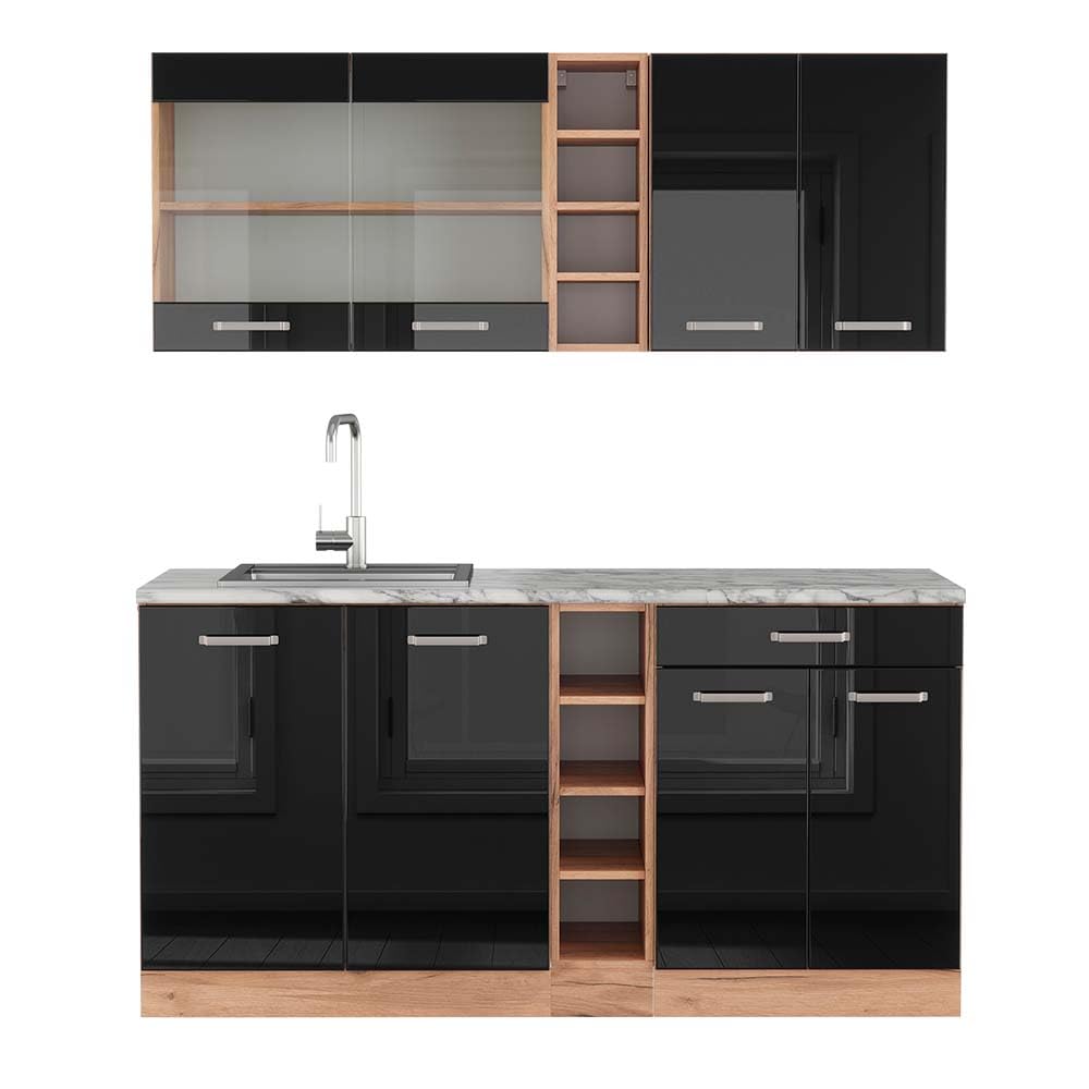 Vicco Single Kitchen R-Line Anthracite High Gloss / Goldkraft Oak 160 cm without Worktop