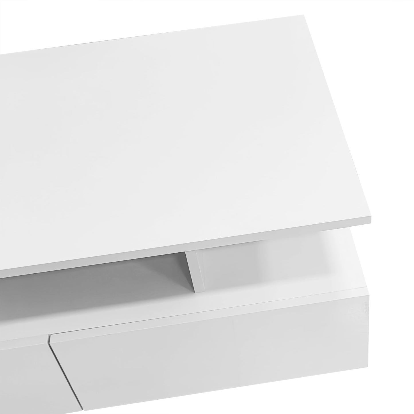 Merax Coffee Table LED High Gloss Middle Table Tea Table for Living Room Black Living Room Table with 2 Drawers and Open Compartment, Rectangular Side Table Sofa Table Coffee Table for Bedroom Office