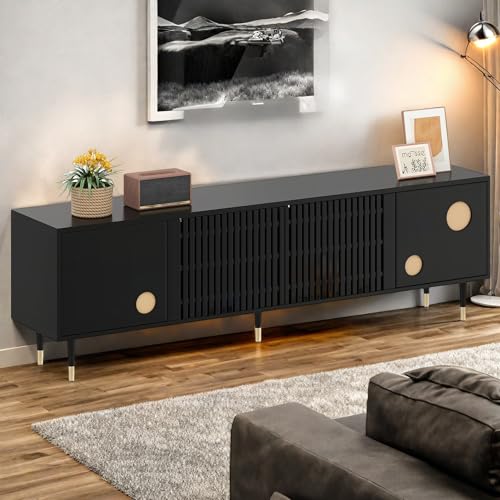 TV Cabinet with 3 Drawers, TV Table with Golden Handles and Legs, Modern TV Stand for TVs up to 75 Inches, Rounded Corners, TV Cabinet for Living Room, 174 x 35 x 41 cm, White