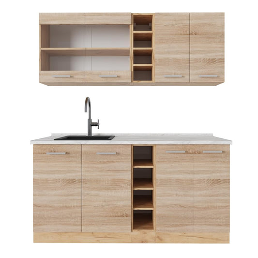 Vicco Single Kitchen R-Line Anthracite High Gloss / Goldkraft Oak 160 cm without Worktop