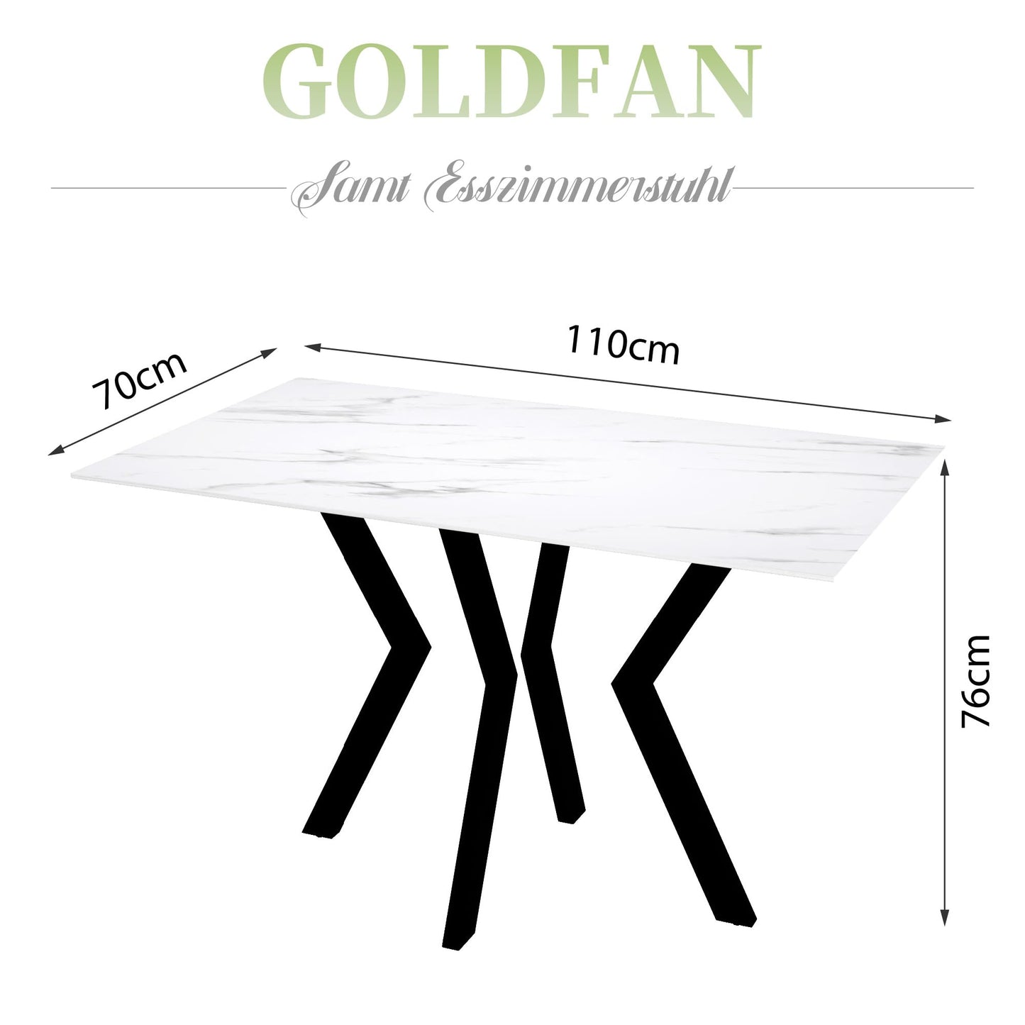 GOLDFAN Glas Esstisch Küchentisch Glastisch Silberne Metalltischbeine Moderner Stil Quadratischen Tisch für Büro Küche 110cm