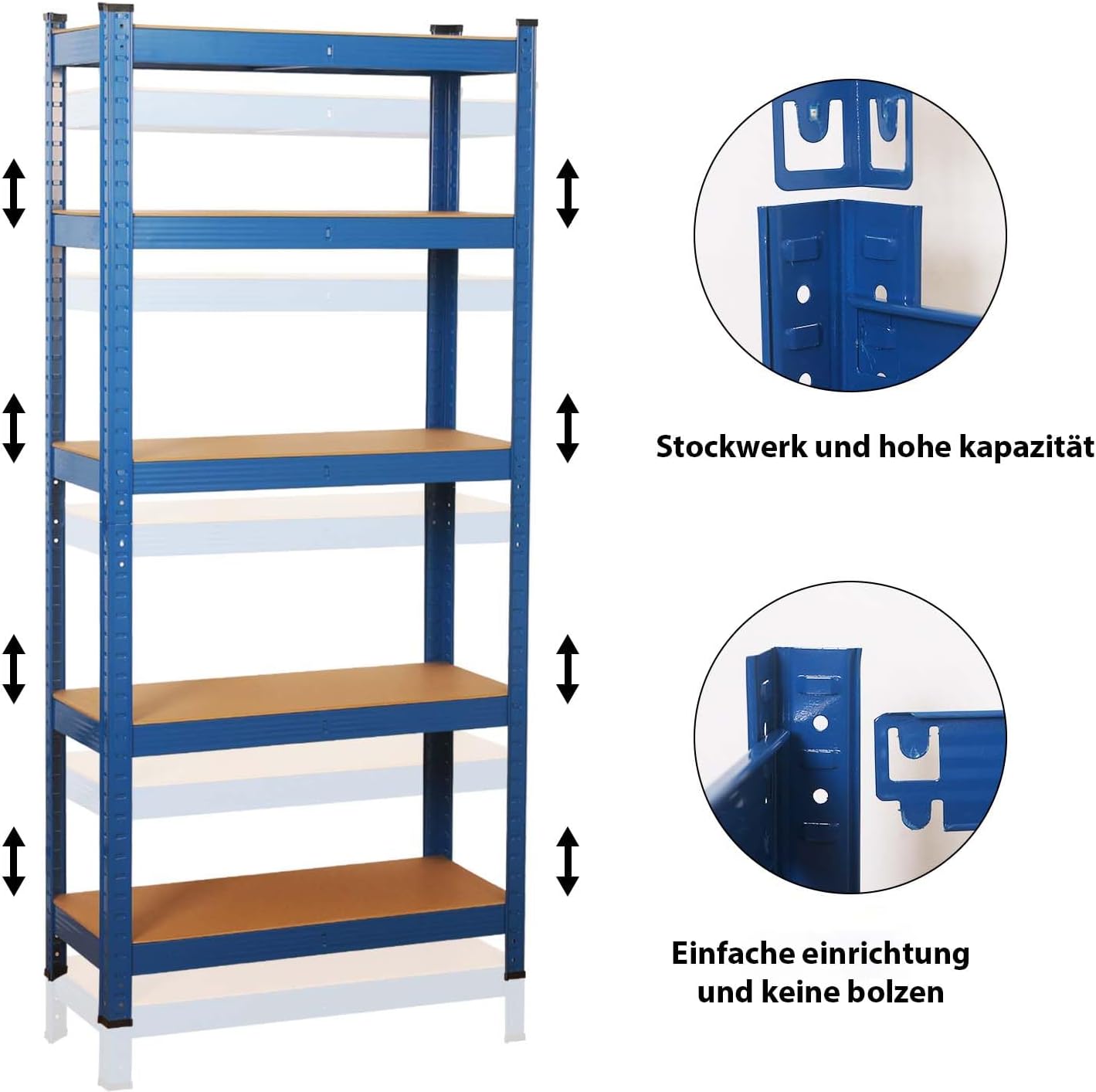 SIGNZWORLD Premium Heavy Duty Shelving Unit 150 x 70 x 30 cm, Mounting Material 875 kg Load Capacity, 5 Adjustable Sturdy Shelving MDF Panels for Storage Shelving Basement Shelving Garage Cellar Room
