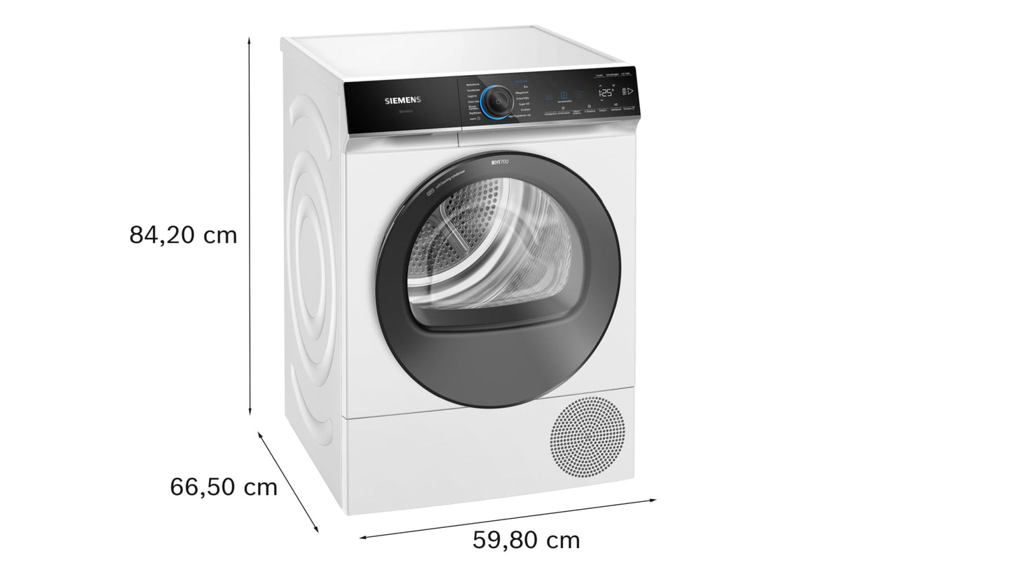 Siemens WR47B2C40 iQ700 Heat Pump Dryer, 9 kg, Self-Cleaning Condenser, AutoDry, Short Program 40 Inch, Refill Function, Reversing Drum, Half Load, LED Display, Touch Control