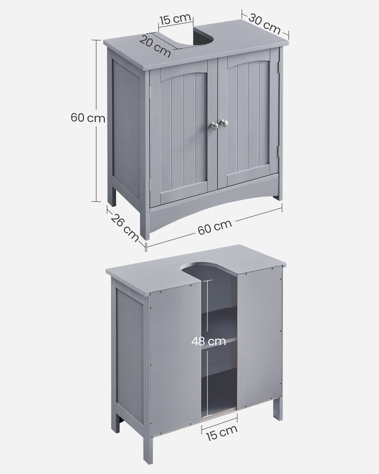 VASAGLE BBC410P31 Vanity Unit Extra Long 30 x 90 x 60 cm 2 Doors Bathroom Cabinet Open Compartments Height Adjustable Shelves White