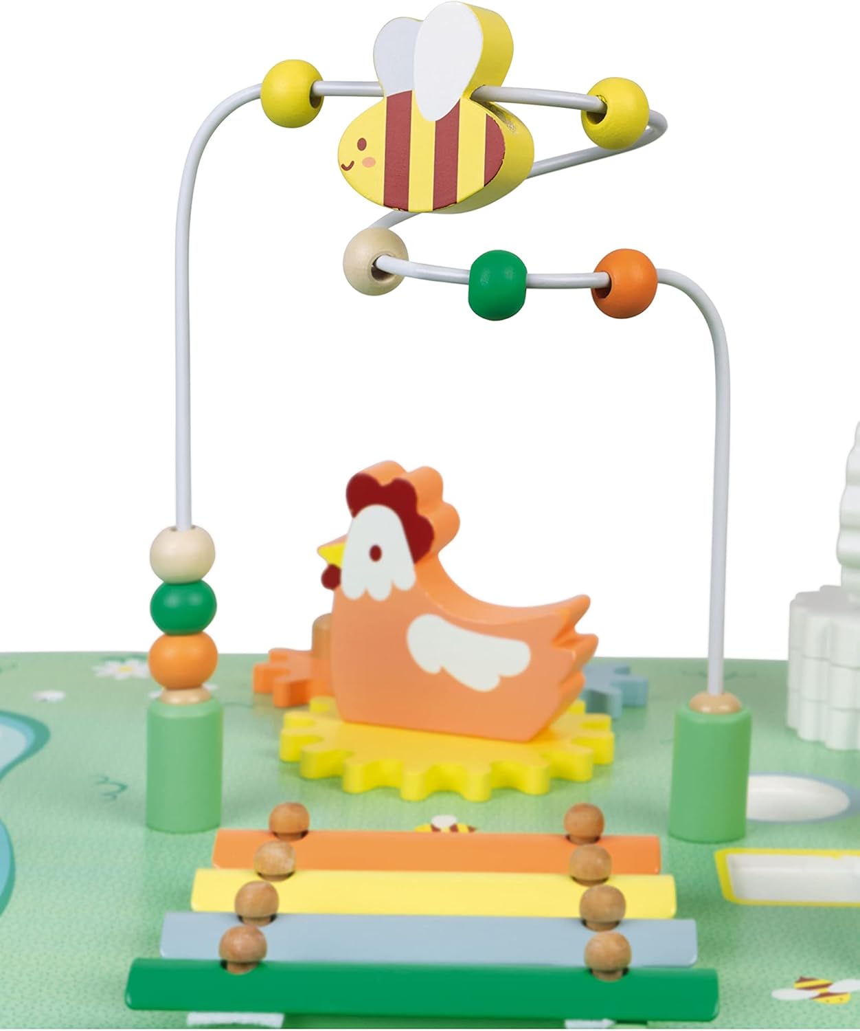 Janod - Jolie Prairie Activity Table - Wooden Play Table with 7 Activities - Multi-Activity Wooden Table with Animal Motifs - Motor Skills Development and Early Musical Education - From 12 Months,