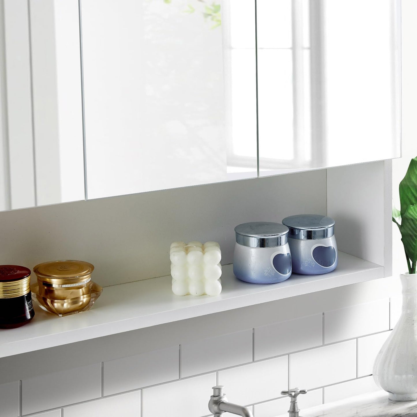 TUKAILAI Mirror Cabinet Bathroom Cabinet with 2 Toy Doors and Additional Shelf Storage Cabinet with Adjustable Shelves Wall Cabinet Medicine Cabinet Wall Cabinet for Bathroom White