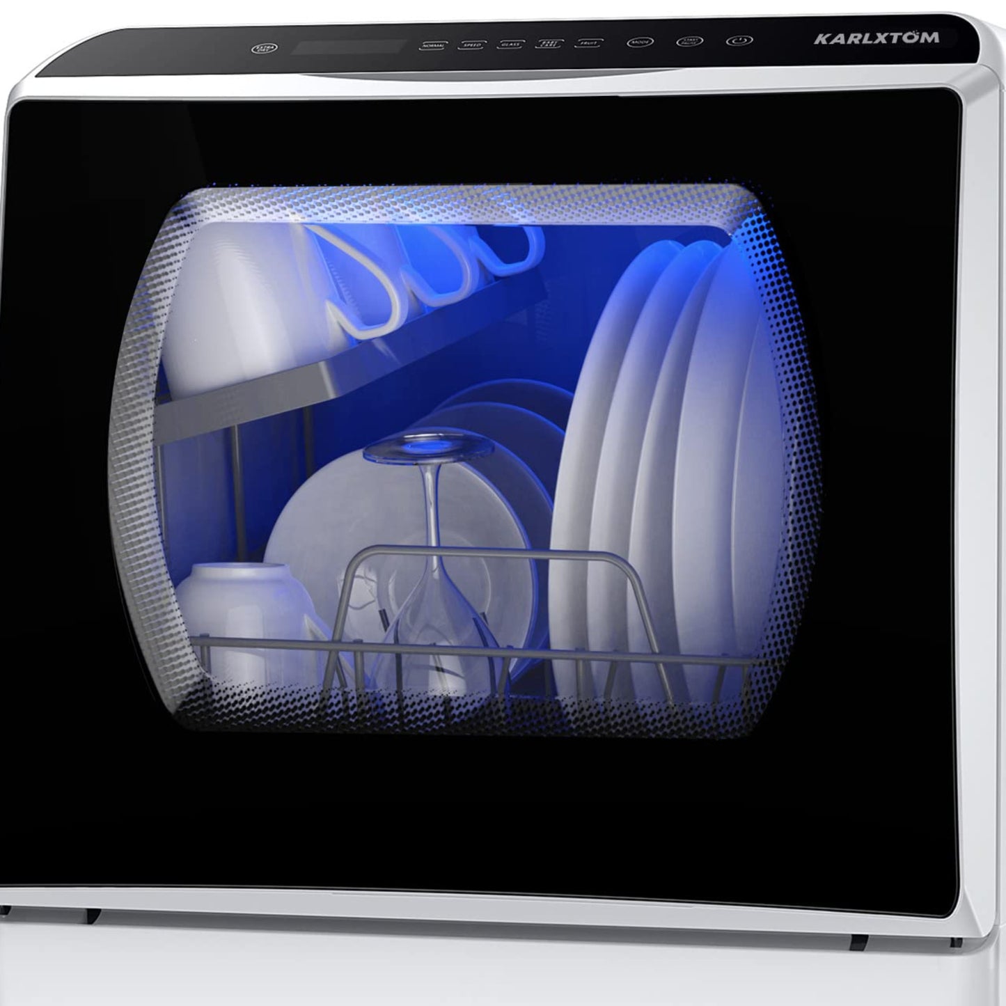 Karlxtom TDQR03A Mini Dishwasher, 6 Programmes Freestanding Table Dishwasher, Dishwasher with 2 Water Supply Modes, Car Drying, Perfect for Small Families and Couples