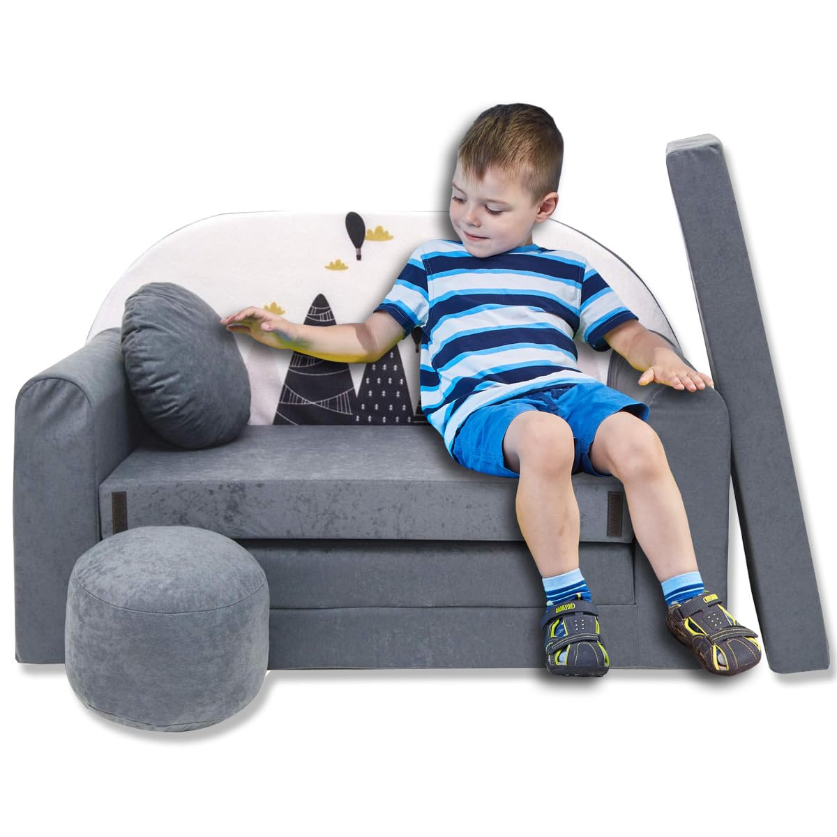 Children's Sofa with Sleep Function Foldable 3-in-1 Children's Sofa Play Sofa with Bed Function Girls Boys Bean Bag Mini Sofa Bed Children's Room Sleeping Chair (A39)