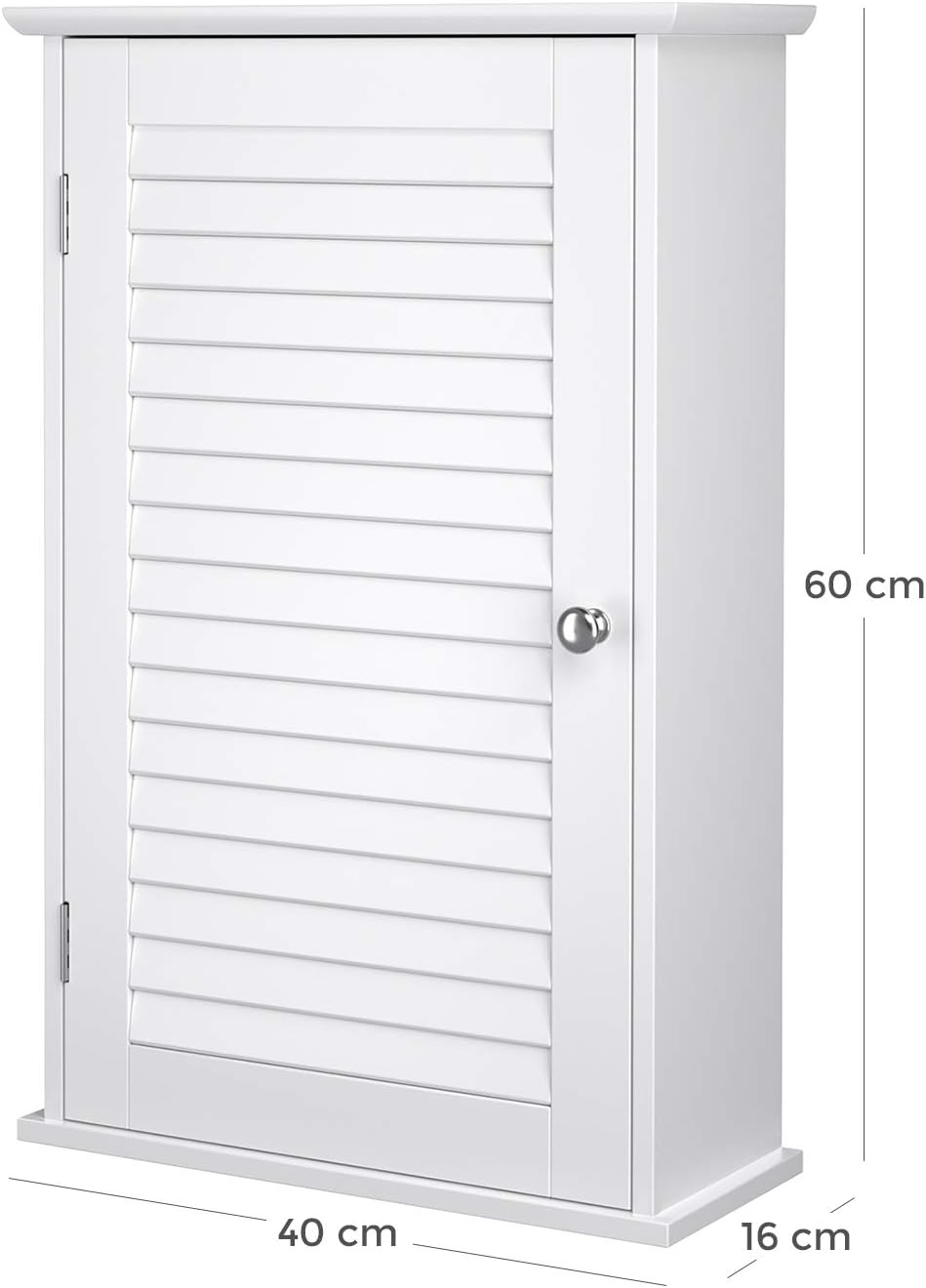 VASAGLE BBC24WT Wall Cabinet, Bathroom Cabinet, Medicine Cabinet with Height-Adjustable Shelf, Bathroom Cabinet with Door, 40 x 16 x 60 cm, Wood, White