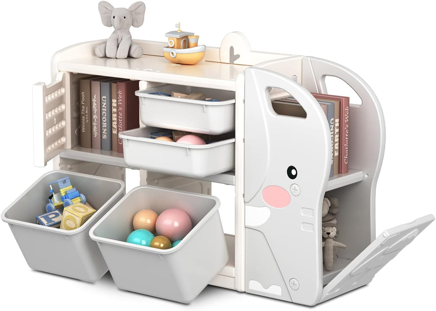 Dripex Children's Shelf, Toy Shelf with 2 Storage Boxes, Bookcase, 101 x 31 x 64.5 cm, Toy Storage Shelf, Children's Room Shelf for Boys, Girls