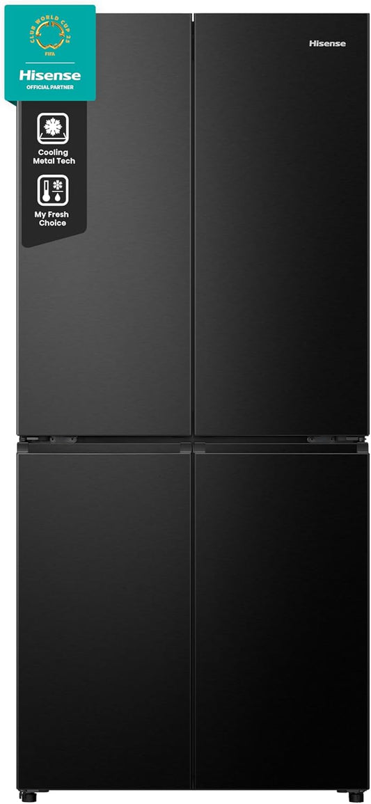 Hisense RQ5P470SAFD Cross-Door Fridge-Freezer, 304 Litre Fridge Compartment, 179 Litre Freezer, Total NoFrost, Wifi, Multi AirFlow, FastFreeze, Energy Efficiency Class D, 178.5 cm x 79.4 cm, Black