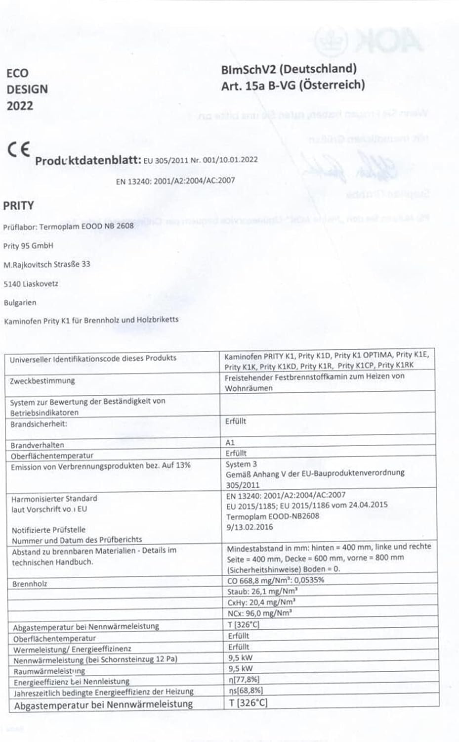 EEK A Fireplace, 9 kW Heat Output Wood Stove, Black Steel, Oven Features the Federal Immission Protection Act BImSchV Level 2, Firewood Energy Class A