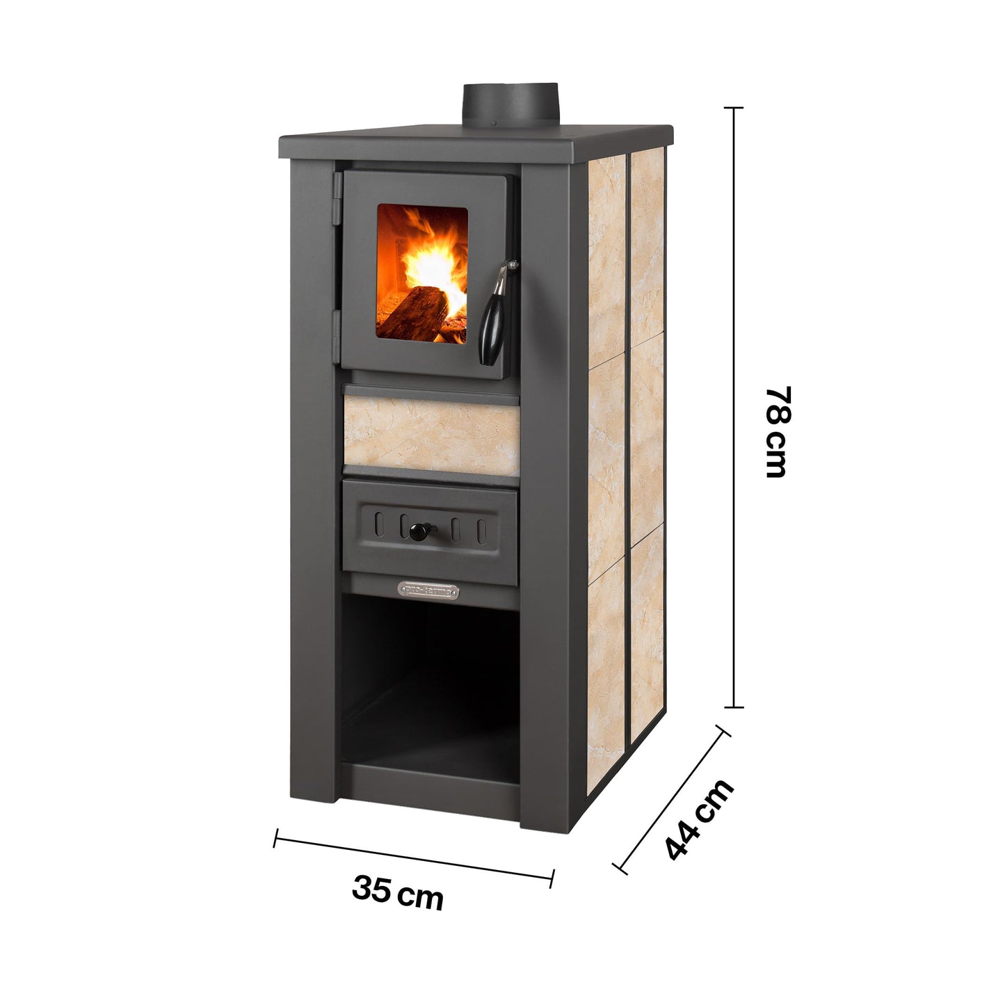 ProTermo Lava Ceramic Wood Stove - 6.5 kW Heating Output - 35 x 44 x 78 cm Wood Stove with Fireclay Blocks [Energy Efficiency Class A] with Viewing Window Wood Fireplace