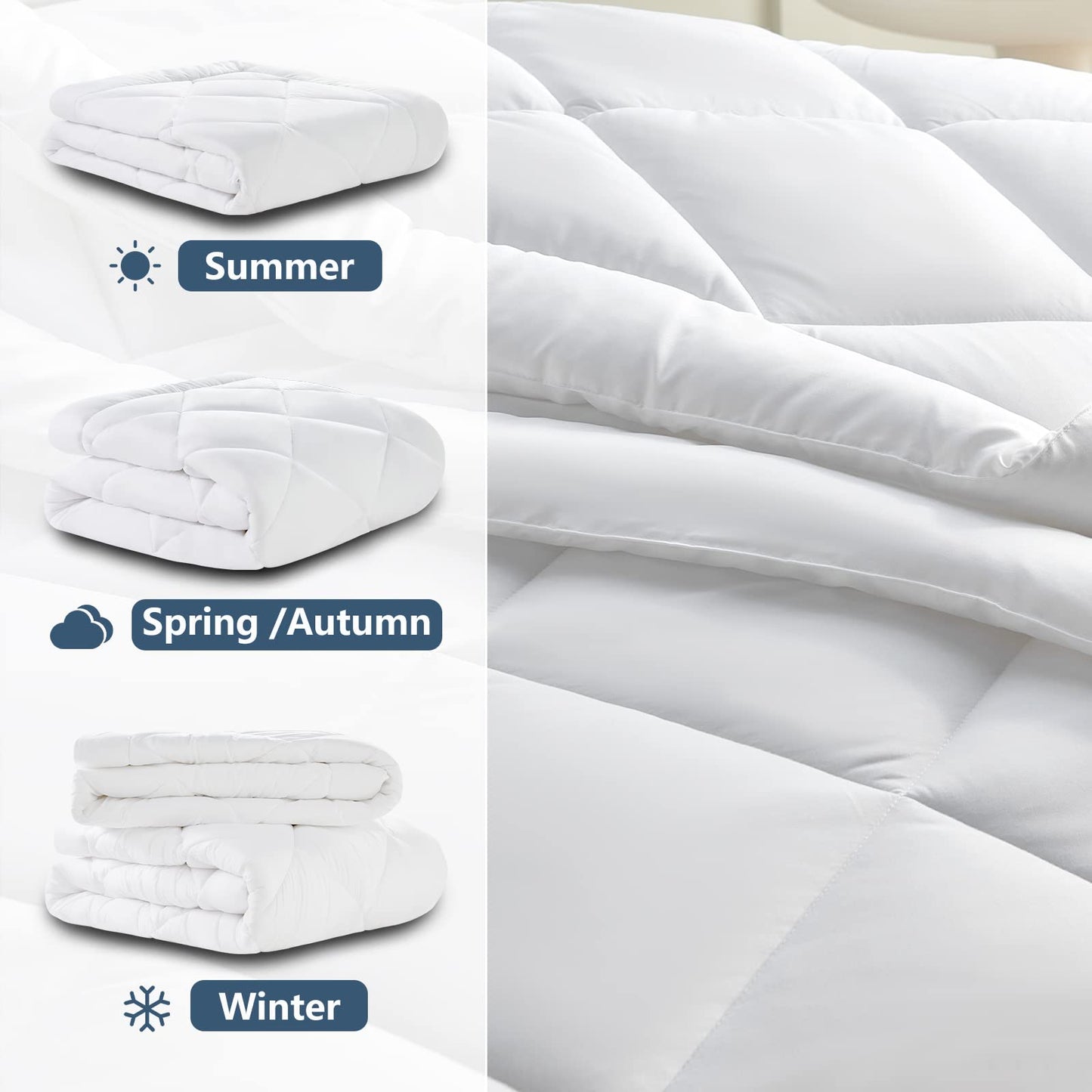 WAVVE Duvet 135 x 200 cm 4 Seasons 2-Piece Grey - All Season Duvet 135 x 200 cm 300 g/m² Summer Duvet 135 x 200 150 gsm = Winter Duvet 450 gsm, Quilt 200 x 135 cm for Four Seasons/Summer/Winter