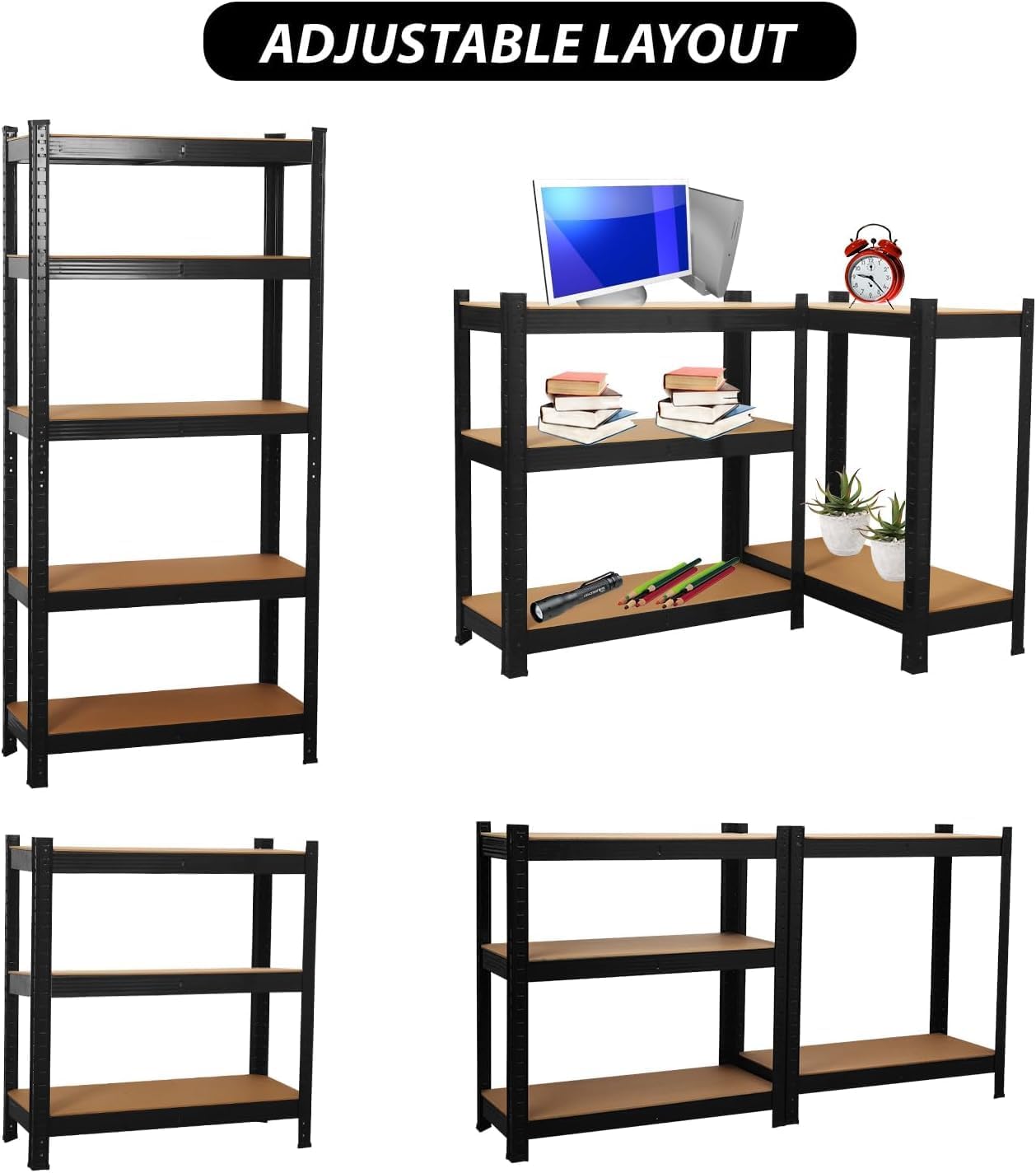 SIGNZWORLD Premium Heavy Duty Shelving Unit 150 x 70 x 30 cm, Mounting Material 875 kg Load Capacity, 5 Adjustable Sturdy Shelving MDF Panels for Storage Shelving Basement Shelving Garage Cellar Room
