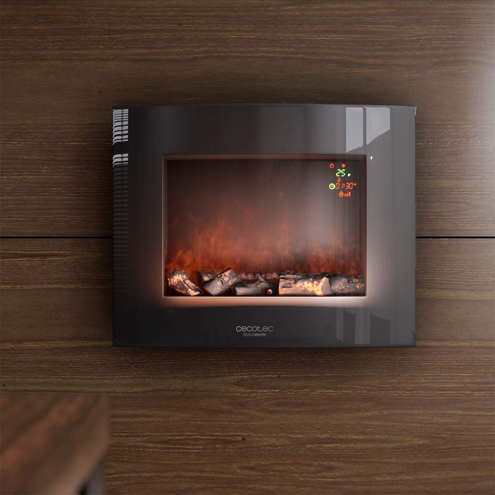 Cecotec Ready Warm 2200 Curved Flames Electric Fireplace with Remote Control, 22 Inch, 2000 W with 2 Power Levels, Curved Tempered Glass Scoreboard, 2 LED Lights, 20 m2