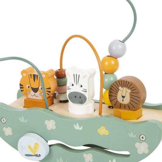 small foot Motorikschleife mit Wippe „Safari“, Holzspielzeug mit vielfältigen Spielfunktionen, ab 12 Monaten, 12459