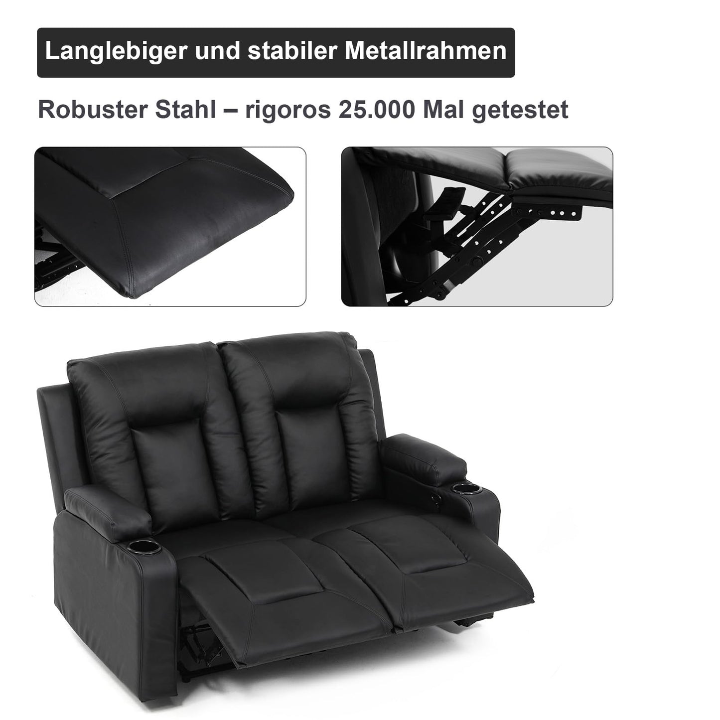 COMHOMA Relaxsessel-Set, Sofa, Sofa-Set aus Kunstleder, Fernsehsessel Ruhesessel Liegesessel mit Liege-Funktion Polstersessel Schlafsessel für Wohnzimmer Schlafzimmer Heimkino,Schwarz, 3+2+1