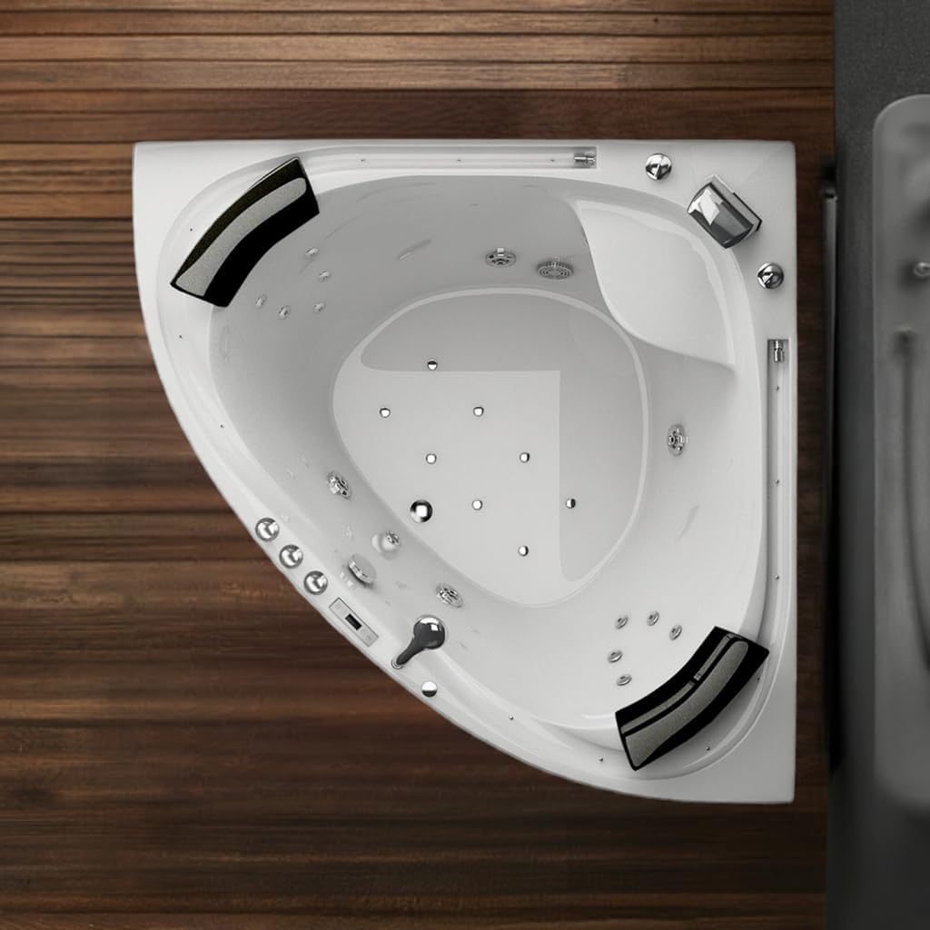 Jet-Line® Whirlpool | Villa Sabrina Weiss 1.6 x 1.6 m XXL | Neu mit umlaufendem Wasserfall | Vollaustattung Eckbadewanne | Pool Eck Badewanne | Whirlwanne | Ozon Heizung LED