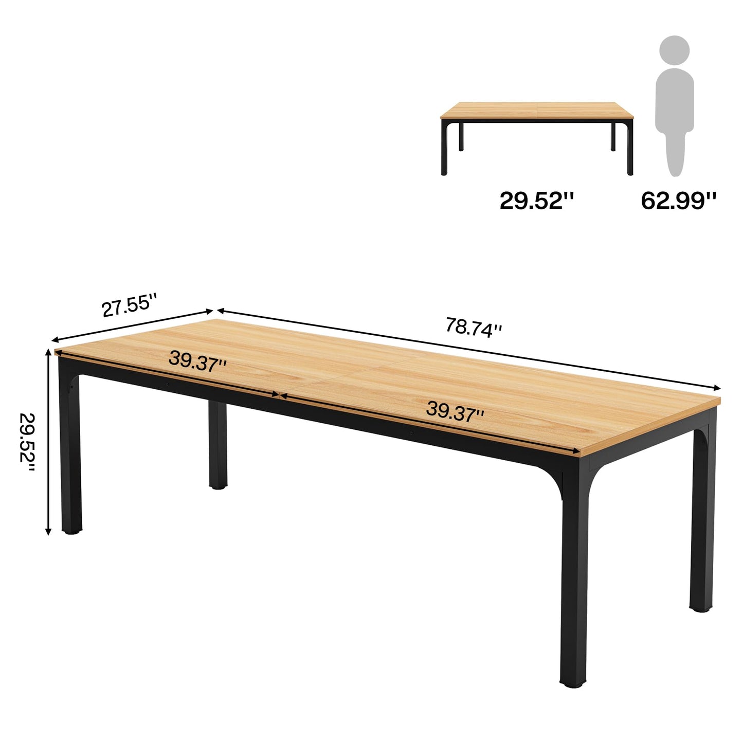 Tribesigns Desk, Computer Desk, 200 x 70 x 75 cm, Double Long Desk, PC Table, Office Table, Work Table, Dining Table, Office Furniture, Computer Desk, Conference Table for Home Office, Rustic Brown